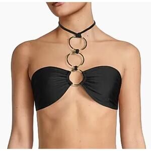 RAMY BROOK SIZE SMALL PEARL DARK TONE O-RING HALTER BIKINI SWIM TOP BLACK NEW